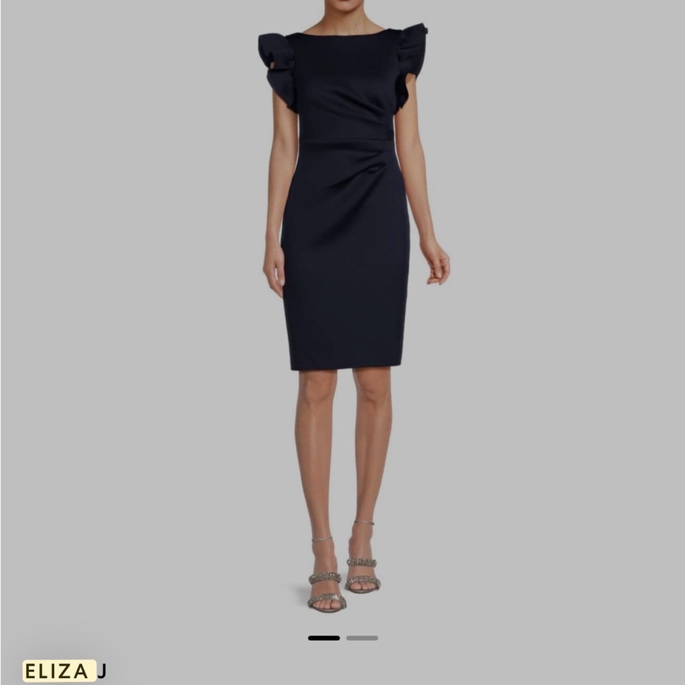 Eliza J Navy Ruffle Sleeve Midi Dress
